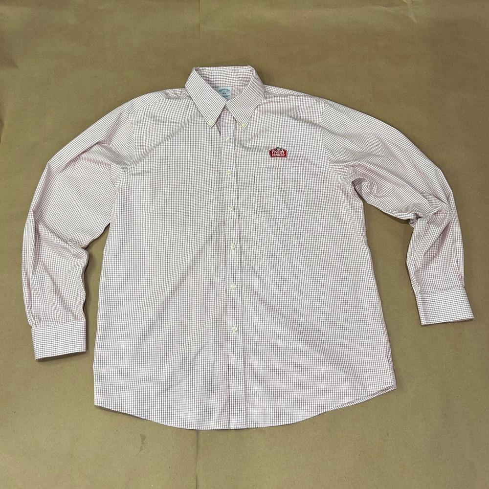 Brooks Brothers Red White Check Button Down Shirt Mens 16 34/35 w/company logo